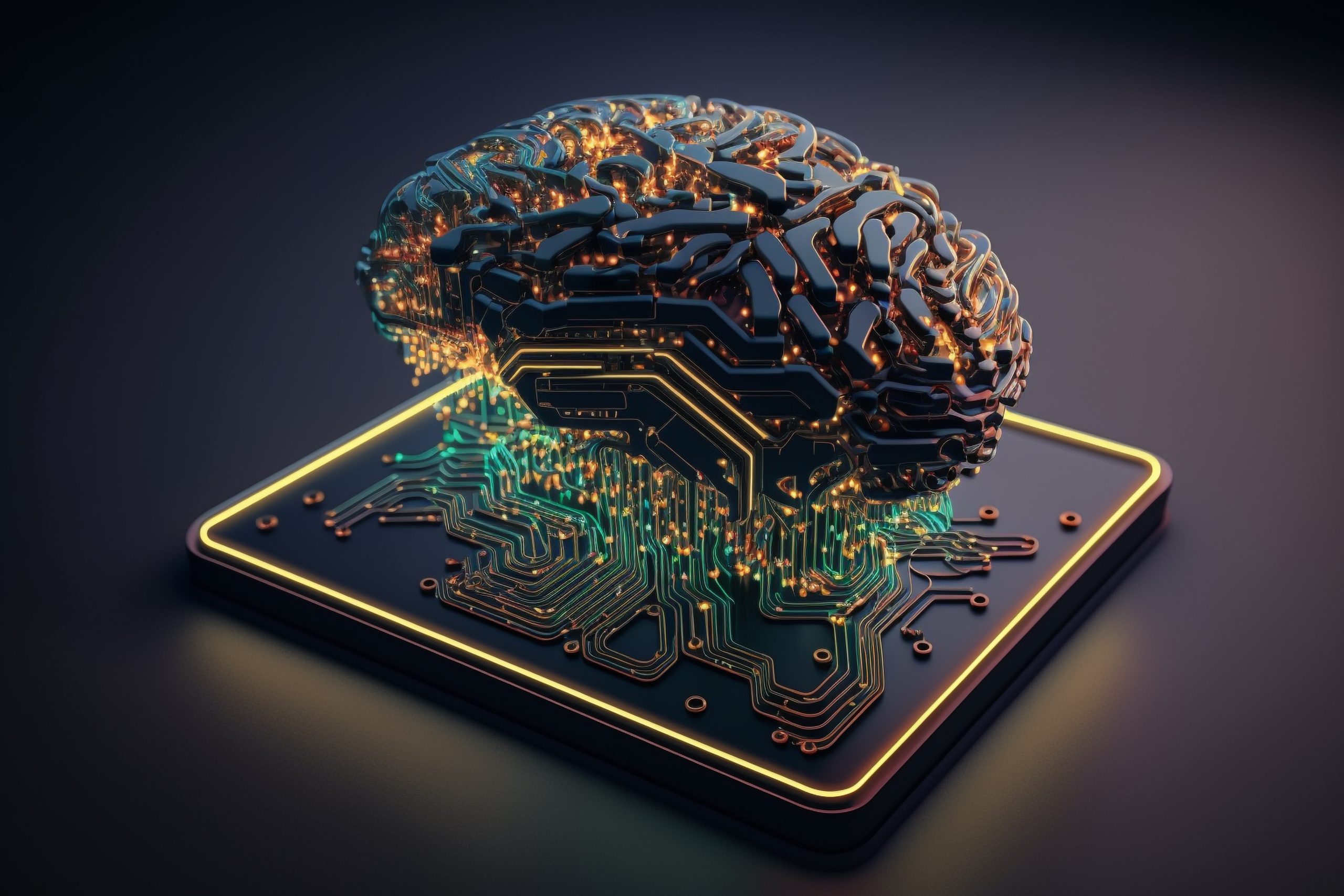 Artificial intelligence new technology. Science futuristic Abstract human brain. AI technology CPU central processor unit chipset .Big data . Machine learning and cyber mind domination . Generative AI