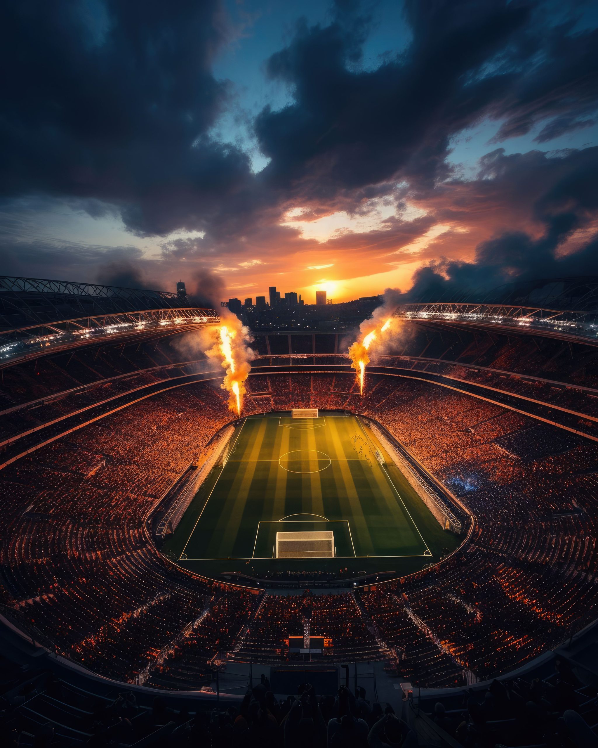 awesome photography of a soccer football stadium on fire